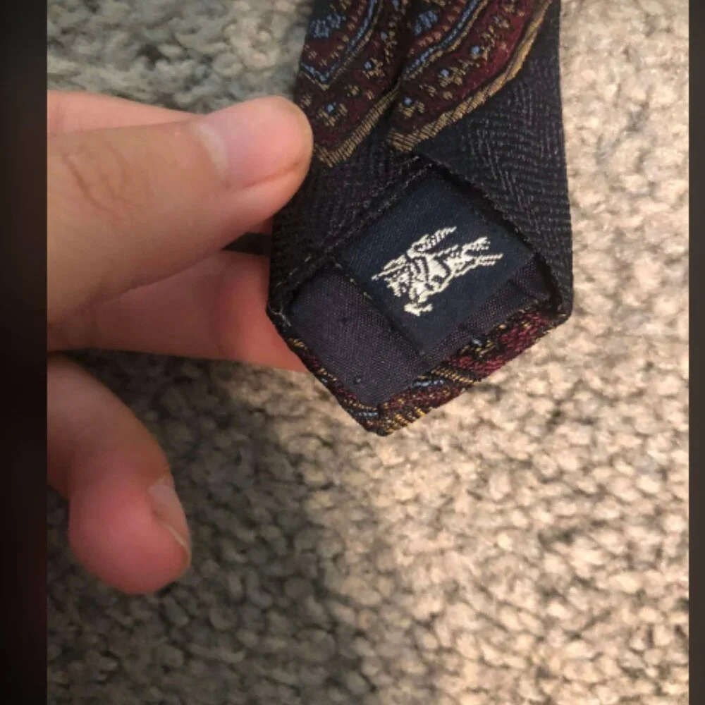 Vintage Burberry Paisley Print Hand Sewn Silk Tie
